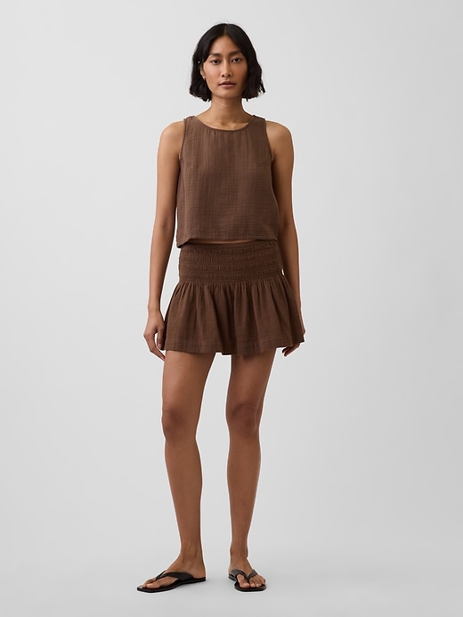 Image number 1 showing, Cotton Gauze Smocked Waist Mini Skort
