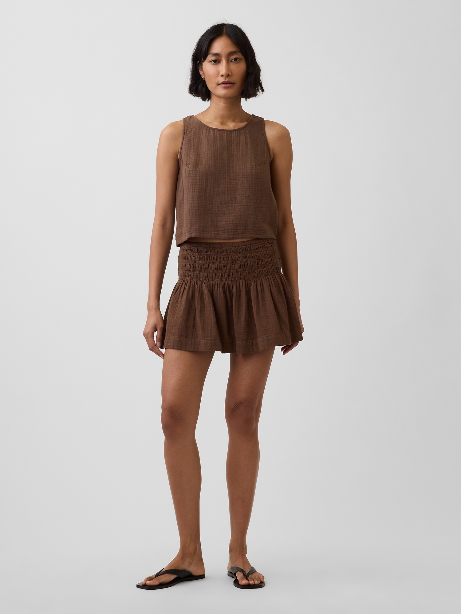 Gap Cotton Gauze Smocked-Waist Mini Skort