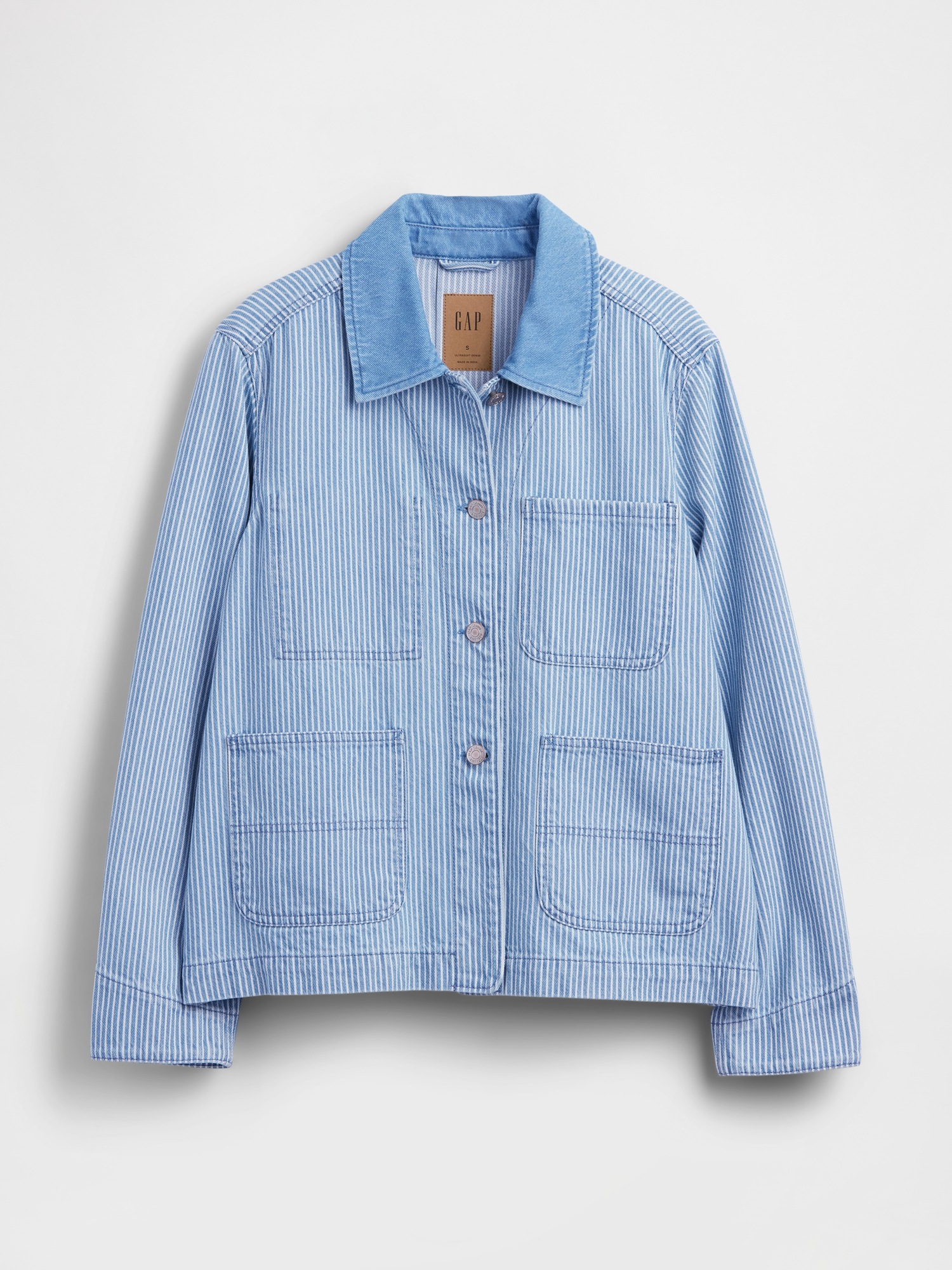 Женская куртка Gap Denim Stripe Chore, цвет: Синий полосатый — фото 6