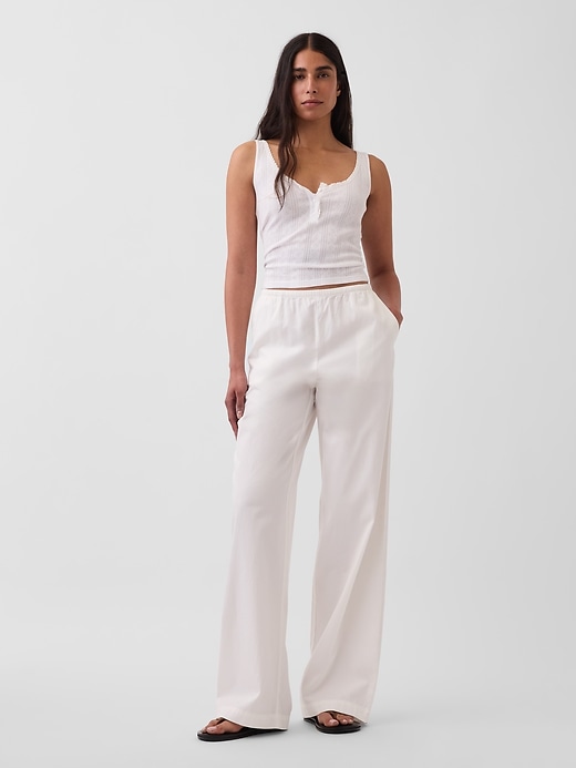 Image number 1 showing, Mid Rise Poplin Relaxed Easy Wide-Leg Pants