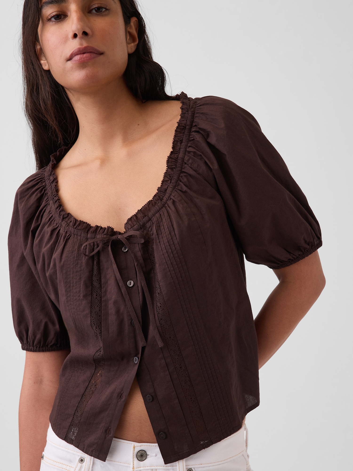 Elbow-Sleeve Crop Pintuck Top | Gap