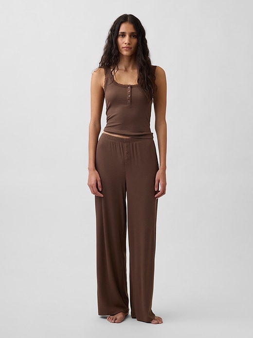Image number 2 showing, Mini Rib Lace Henley PJ Tank Top