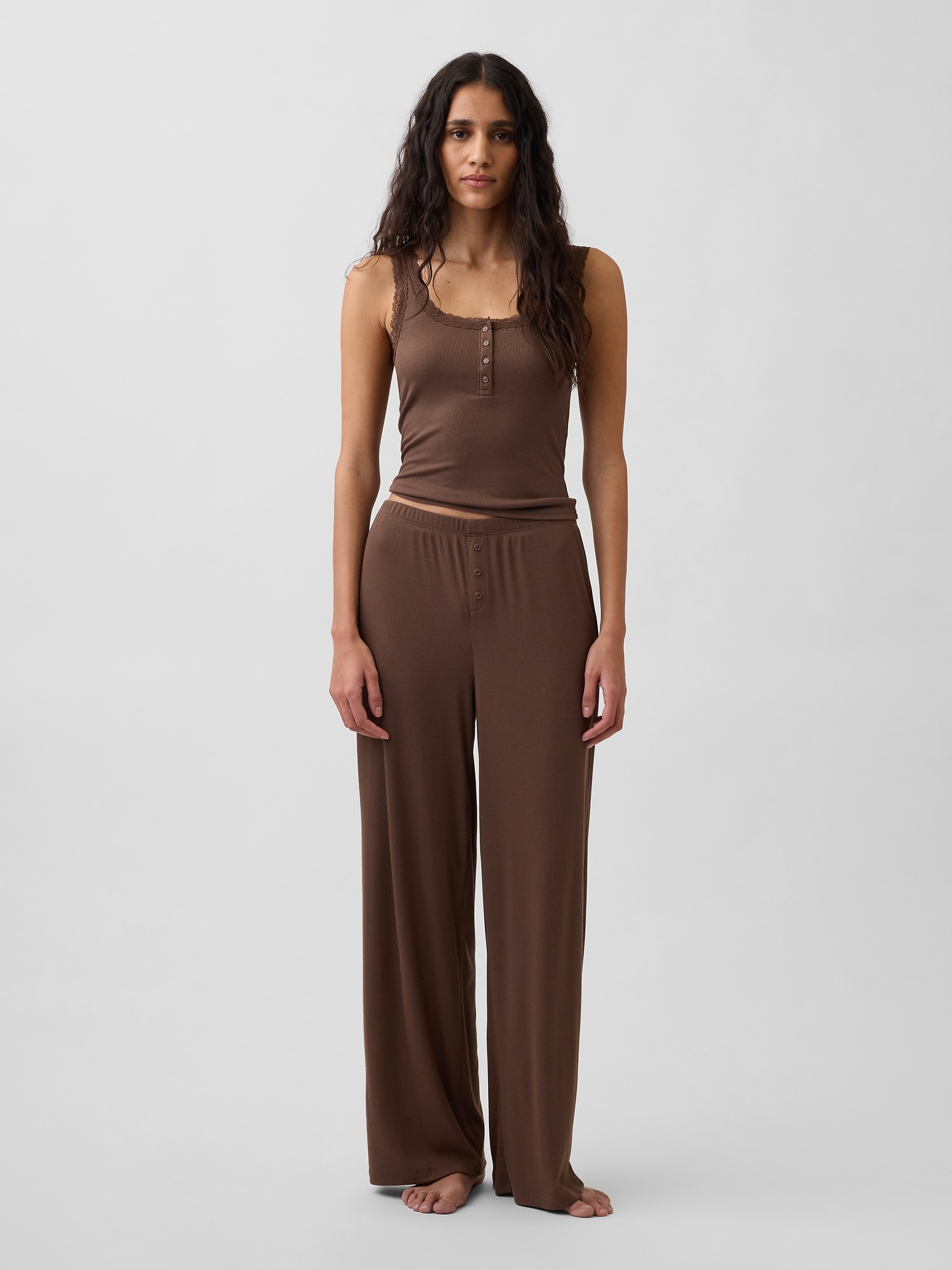 Mini Rib Lace Henley PJ Tank Top