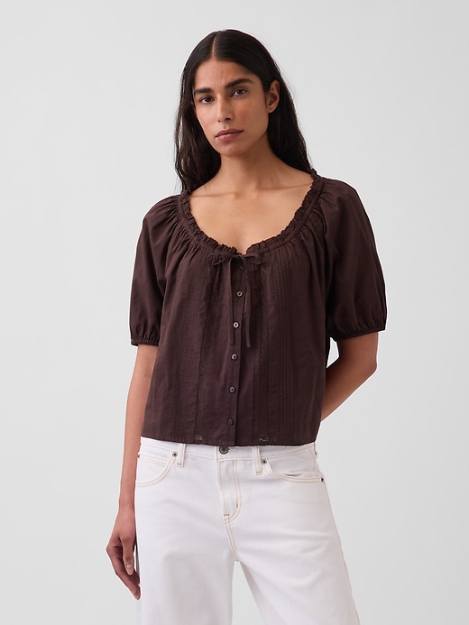 Image number 1 showing, Elbow-Sleeve Crop Pintuck Top