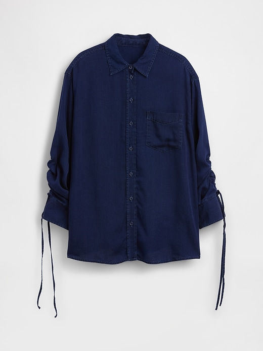 Image number 5 showing, Denim Oversized Ruched-Sleeve Shirt