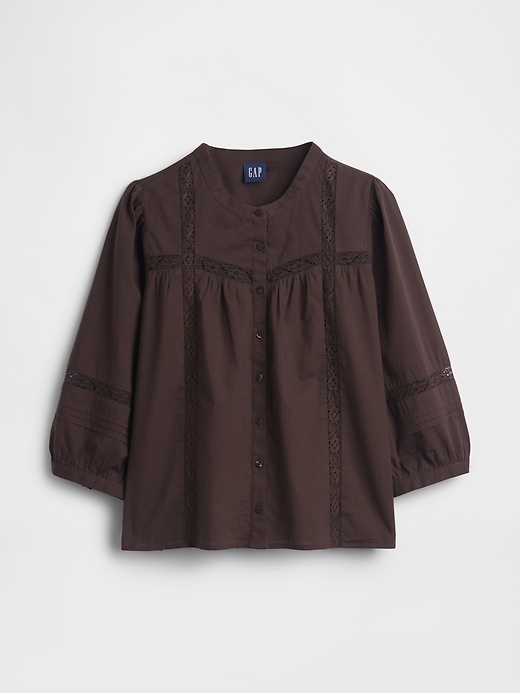 Image number 5 showing, Oversized Lace-Trim Button-Front Swing Top
