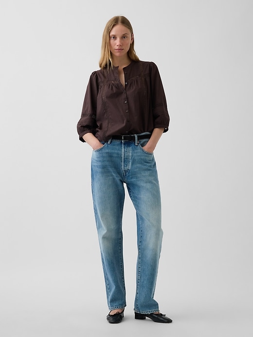 Image number 2 showing, Oversized Lace-Trim Button-Front Swing Top