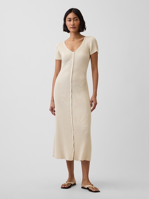 Image number 1 showing, Rib Button-Front Maxi Sweater Dress