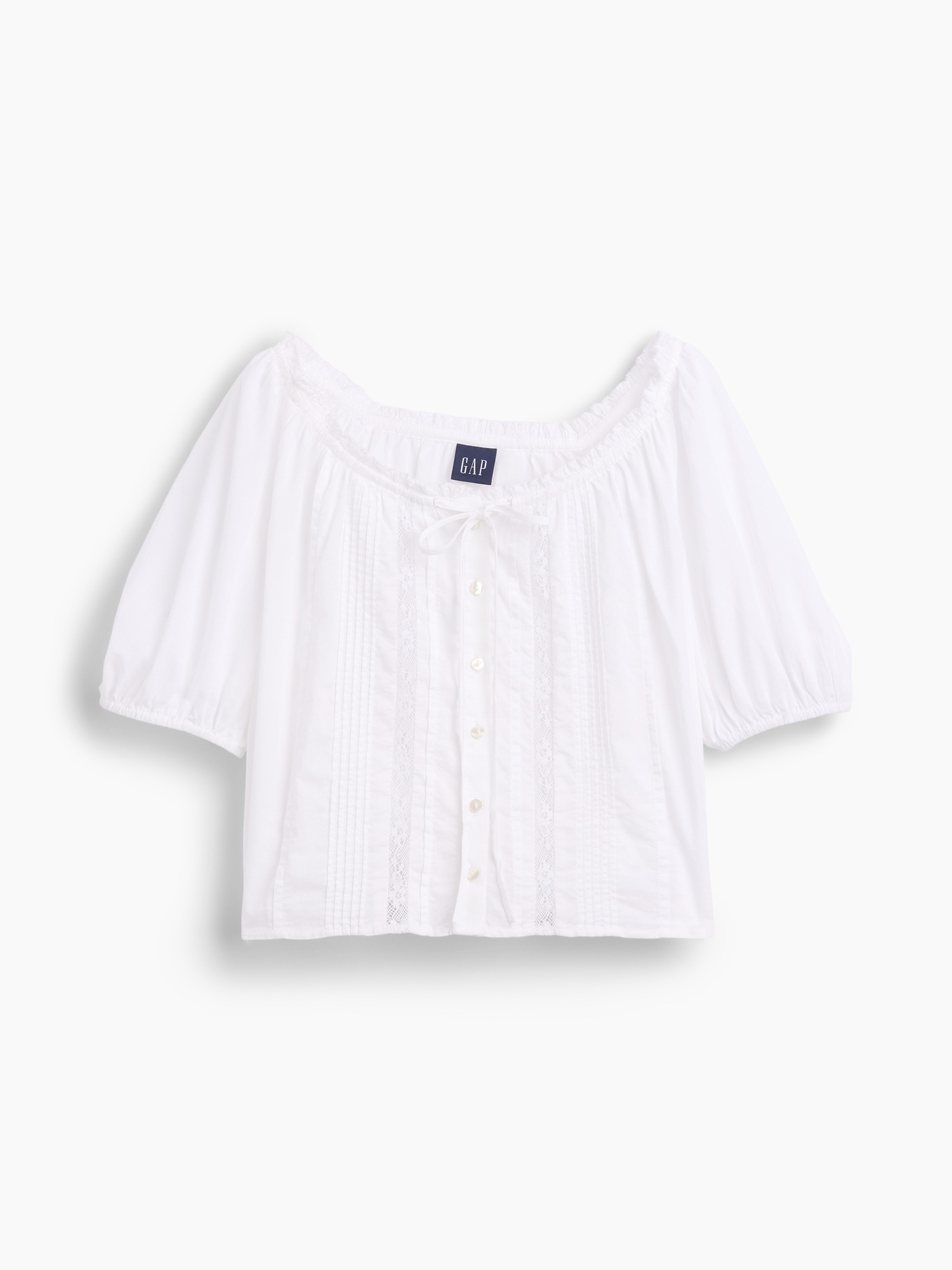Женский топ Gap Elbow-Sleeve Crop Pintuck Top, цвет: Белый — фото 5