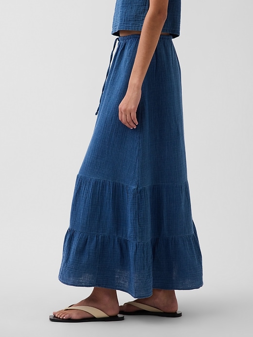 Image number 3 showing, Cotton Gauze Denim Tiered Easy Maxi Skirt