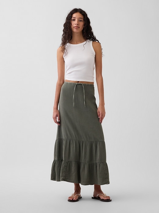 Image number 1 showing, Cotton Gauze Tiered Easy Maxi Skirt