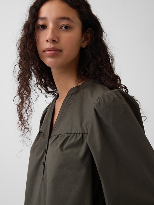 Image number 4 showing, Poplin Henley Mini Dress