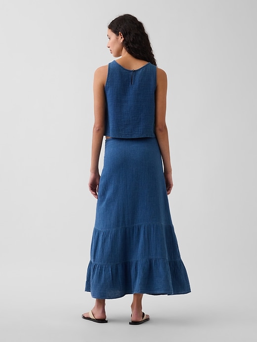 Image number 2 showing, Cotton Gauze Denim Tiered Easy Maxi Skirt