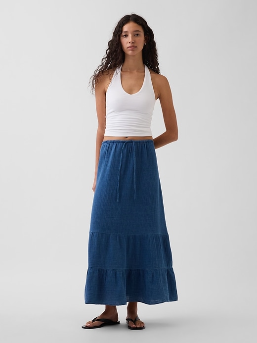 Image number 6 showing, Cotton Gauze Denim Tiered Easy Maxi Skirt