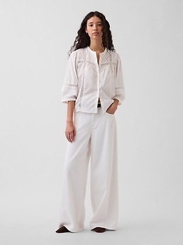 Женские топы Gap Lace-Trim Button-Front Swing Top — фото 4