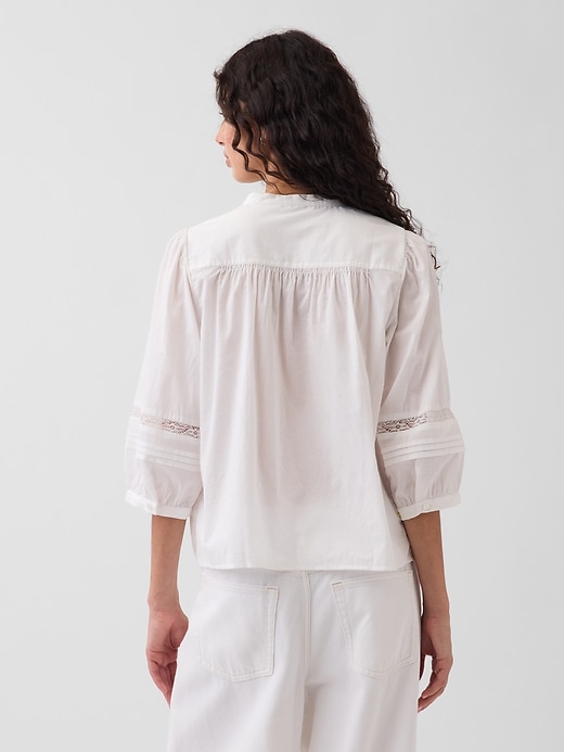 Image number 3 showing, Oversized Lace-Trim Button-Front Swing Top