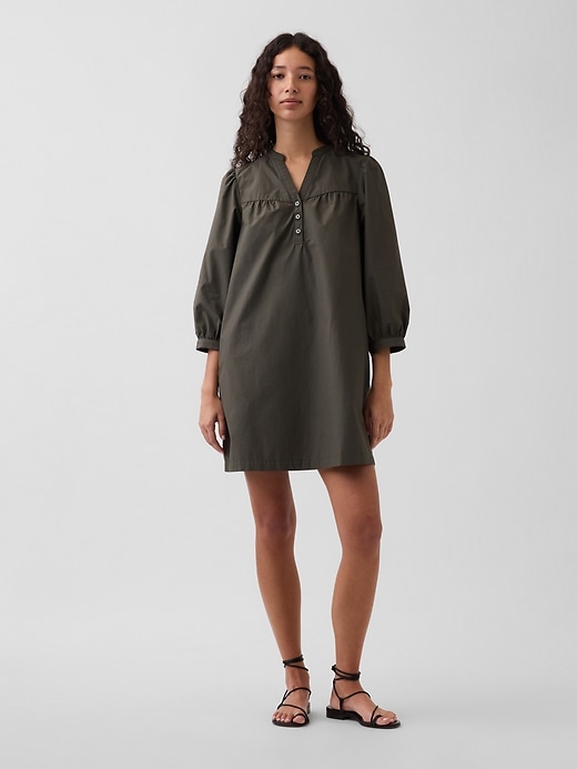 Image number 1 showing, Poplin Henley Mini Dress