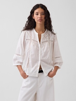 Женские топы Gap Lace-Trim Button-Front Swing Top — фото 3