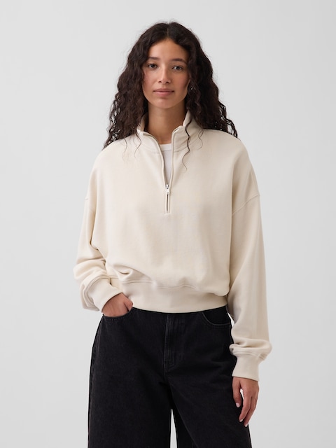 Textured Cotton Oversized Half-Zip Pullover
