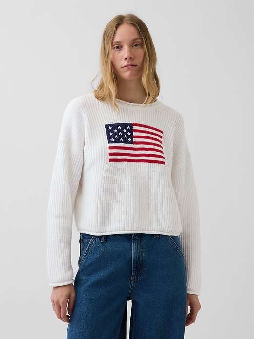 100% Cotton Oversized Americana Crop Sweater | Gap