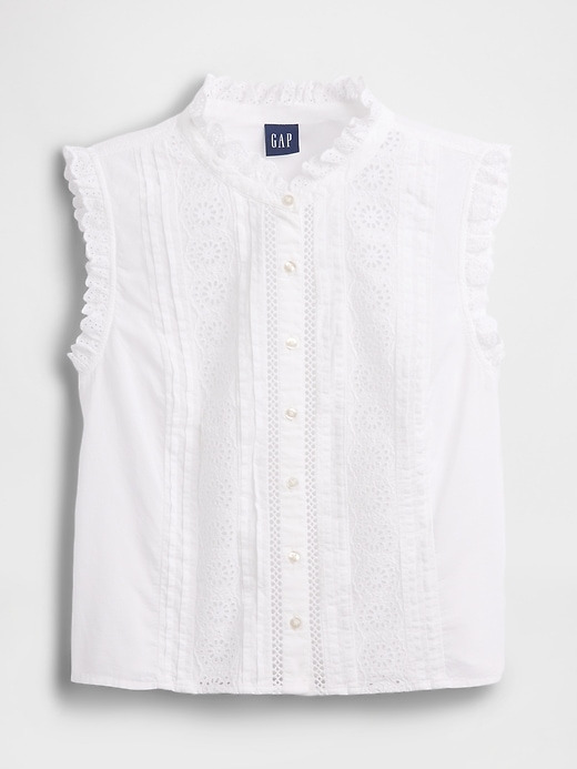 Image number 5 showing, Lace-Trim Pintuck Button-Front Top