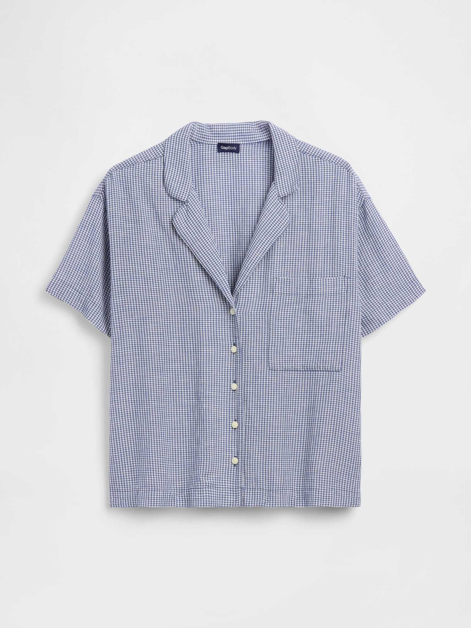 Женская рубашка Gap Crinkle Gauze Oversized PJ, цвет: Синий в мелкую клетку — фото 5