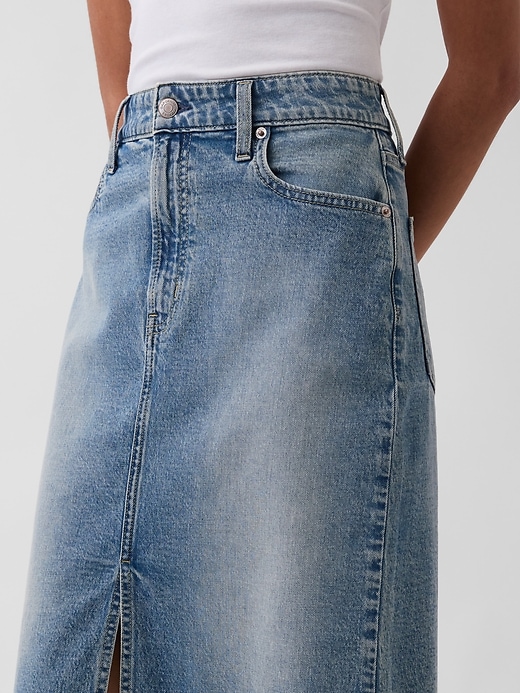 Image number 4 showing, High Rise Denim Midi Pencil Skirt