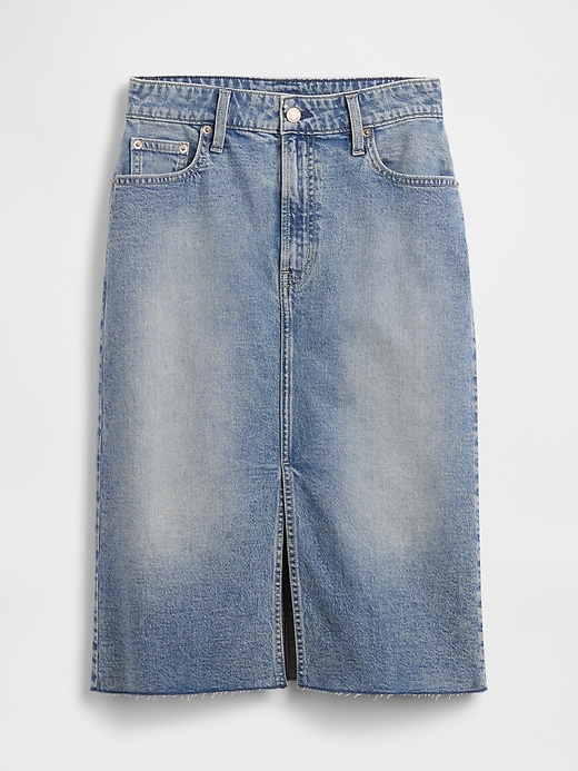 Image number 5 showing, High Rise Denim Midi Pencil Skirt