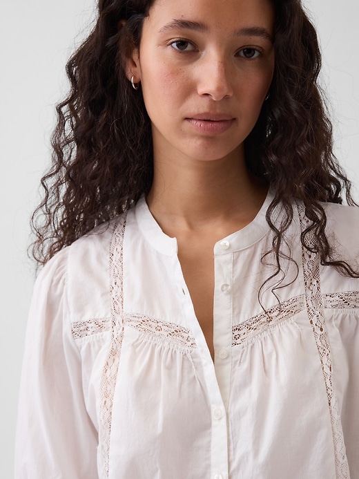 Image number 4 showing, Oversized Lace-Trim Button-Front Swing Top
