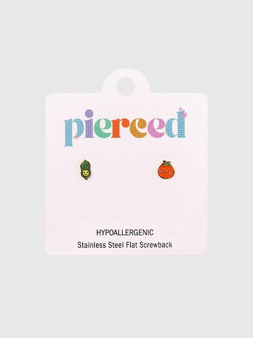 Image number 1 showing, Pierced Co Pea Pod / Tomato Screwback Earrings