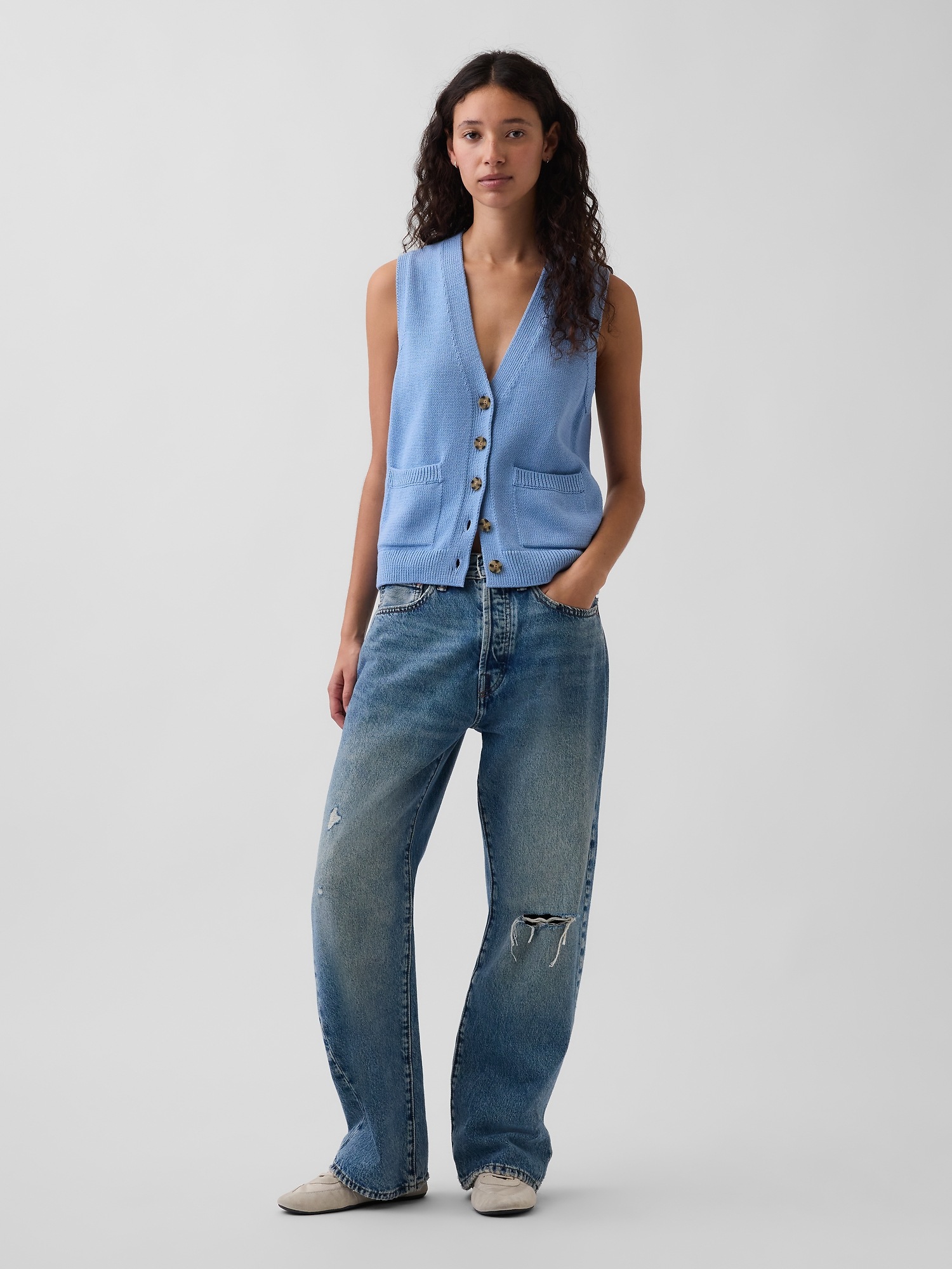 Женский жилет Gap 100% Cotton Pocket Sweater Vest, цвет: Синий замшевый — фото 2