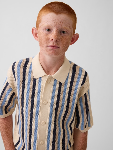 Kids 100% Cotton Crochet Stripe Sweater Shirt