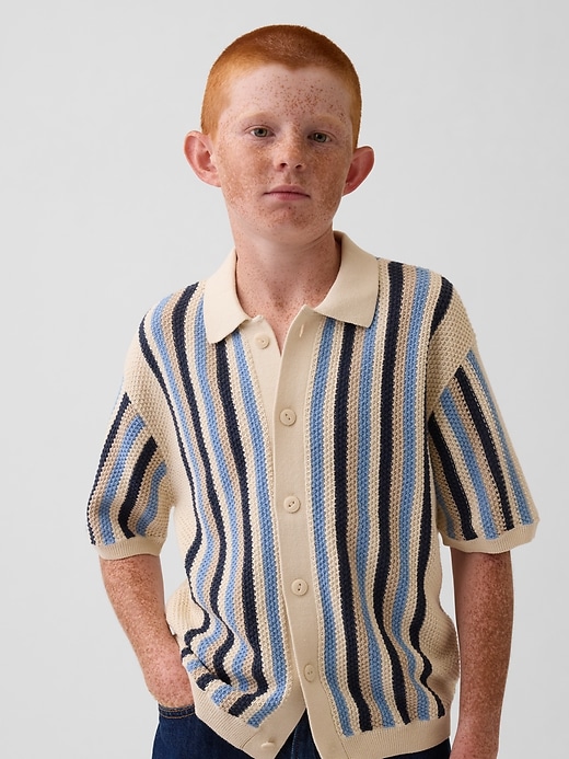 Image number 4 showing, Kids Crochet Stripe Sweater Shirt