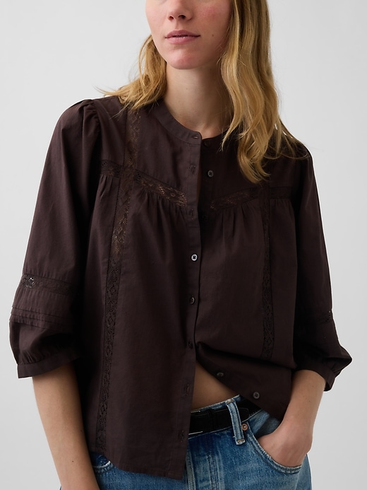 Image number 4 showing, Oversized Lace-Trim Button-Front Swing Top