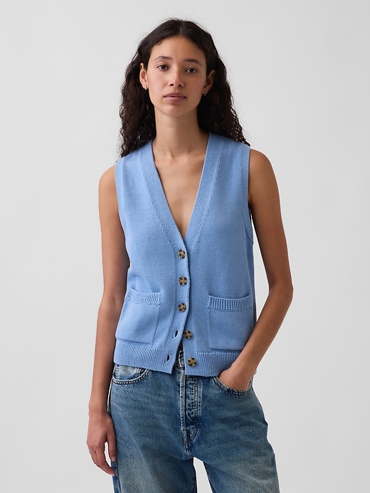 Image number 1 showing, 100% Cotton Pocket Sweater Vest