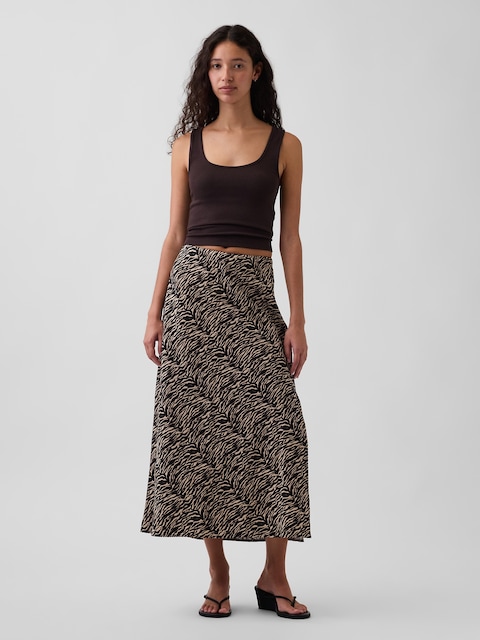 Linen-Blend Maxi Slip Skirt