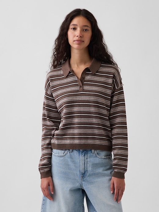 Image number 1 showing, 100% Cotton Relaxed Polo Sweater
