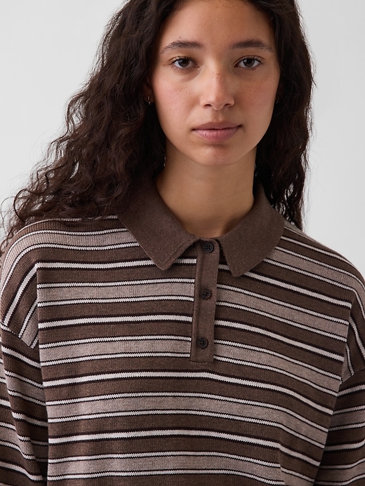 Image number 4 showing, 100% Cotton Relaxed Polo Sweater