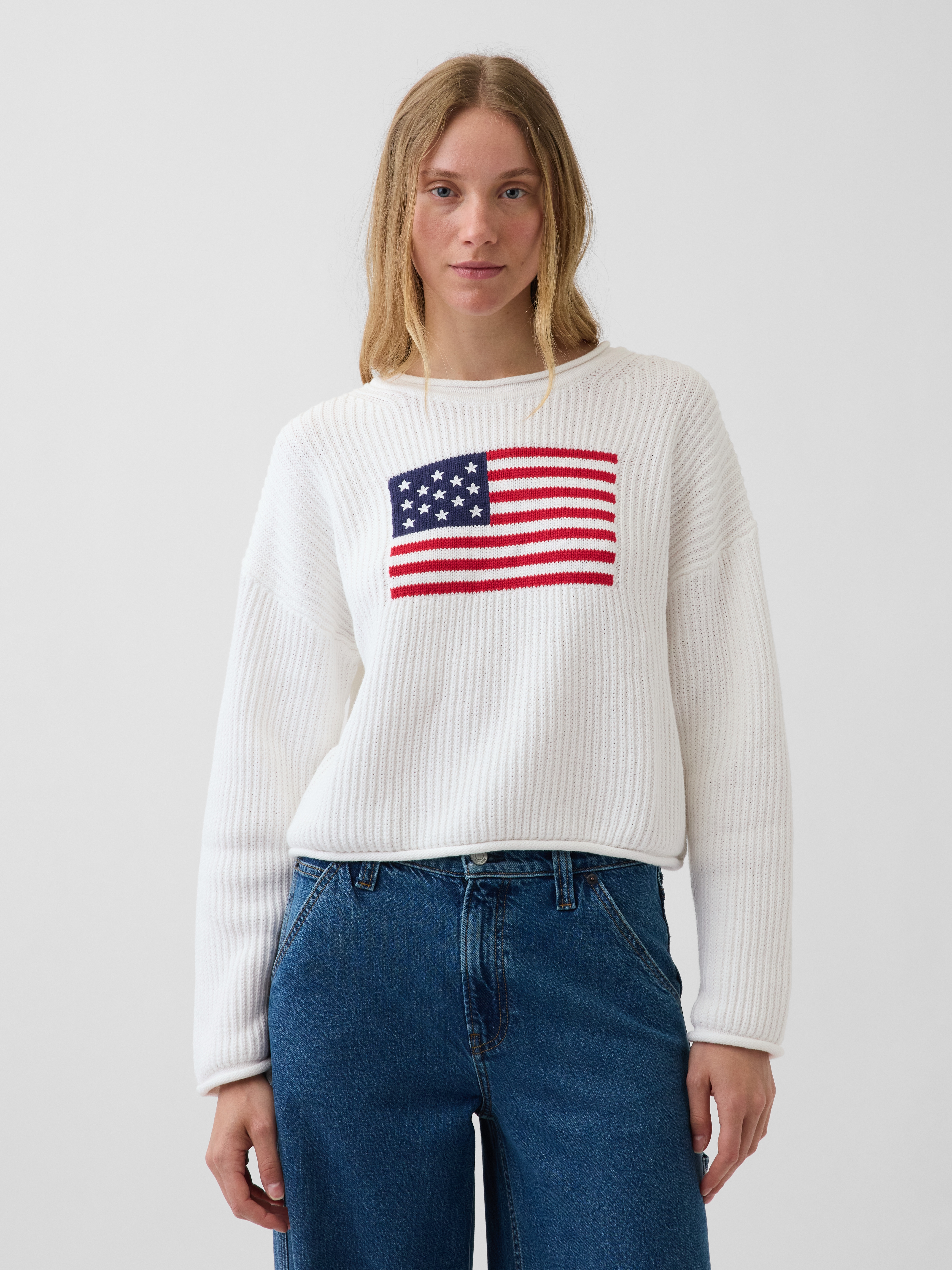 100% Cotton Oversized Americana Crop Sweater