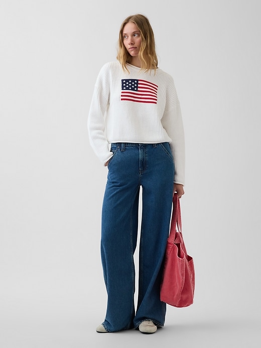 Image number 2 showing, 100% Cotton Oversized Americana Crop Sweater