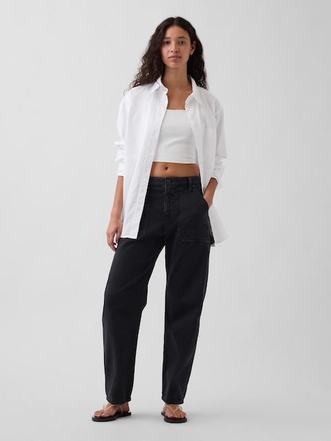 Mid Rise Barrel Utility Ankle Pants
