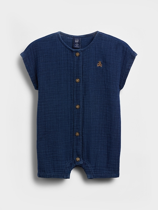 Image number 1 showing, Baby Cotton Gauze Denim Shorty One-Piece