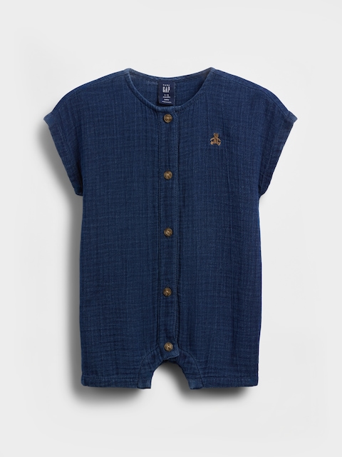 Baby Cotton Gauze Denim Shorty One-Piece