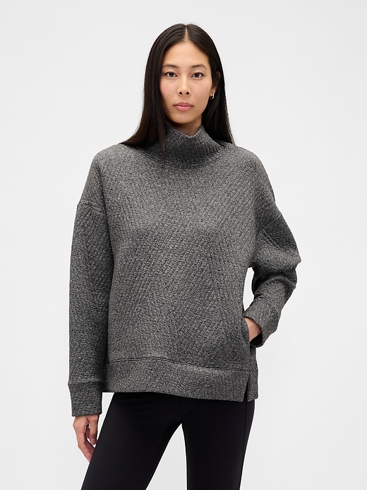 GapFit Quilted Jacquard Knit Funnel-Neck Pullover | Gap