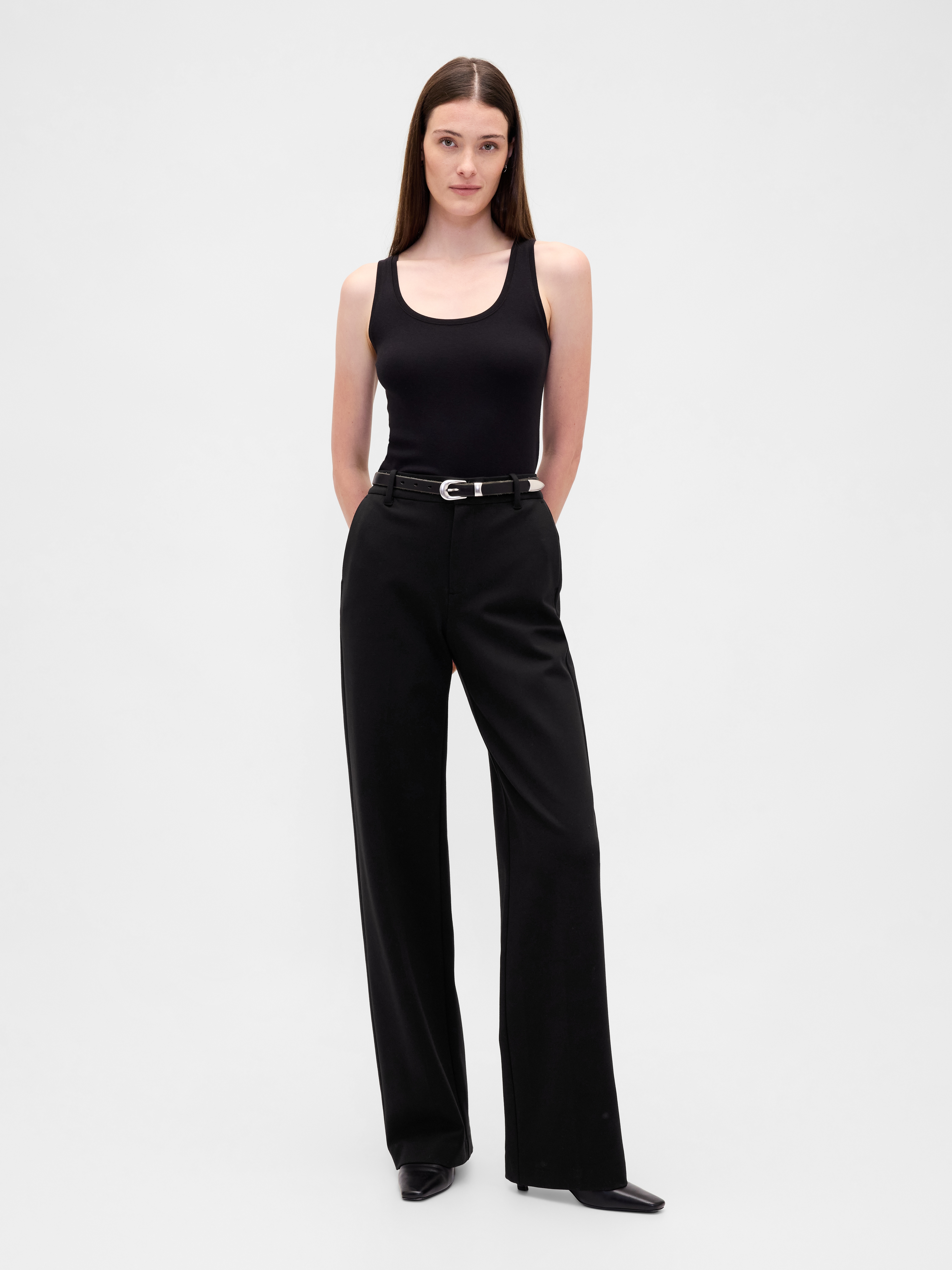 High Rise Double Knit Wide-Leg Pants