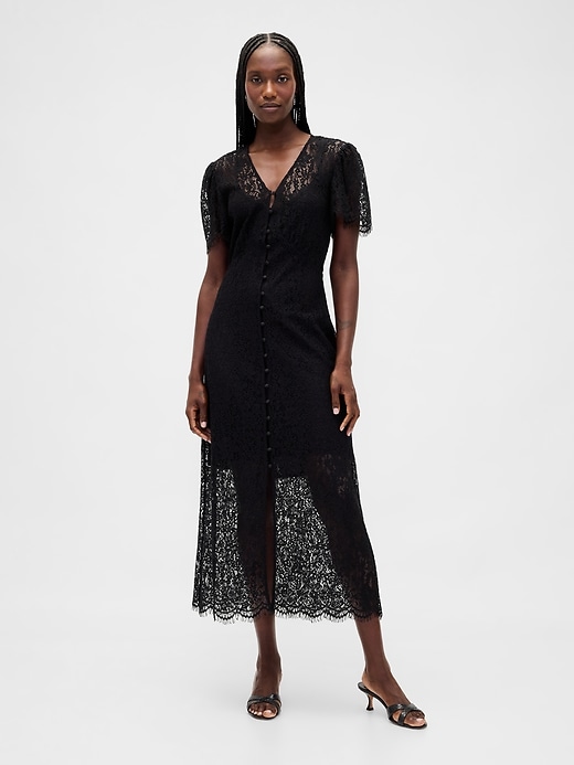Lace V-Neck Midi Dress | Gap
