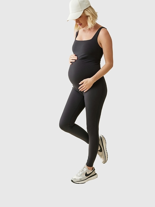 Image number 3 showing, Ingrid and Isabel The Long Black Maternity Active Unitard Jumpsuit