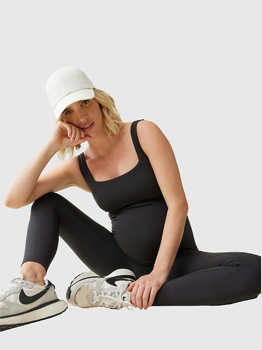 Image number 4 showing, Ingrid and Isabel The Long Black Maternity Active Unitard Jumpsuit