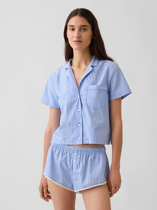 Image number 1 showing, Poplin Stripe Crop PJ Shirt