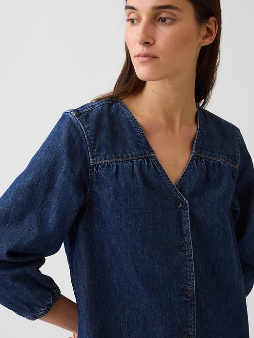 Image number 4 showing, Denim V-Neck Shift Mini Dress